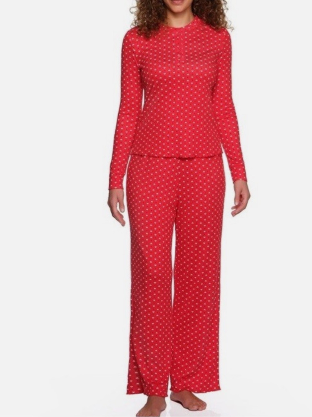 LOFT Pointelle Henley two-piece heart print red pajama set